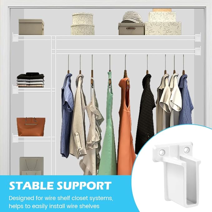 12 Pack Plastic Wire Shelf End Bracket, Wall Mount Closet Shelves Brackets with Screws and Fasteners for Corner Support and Shelving Organization