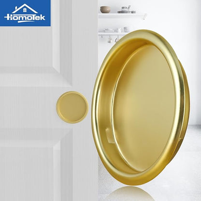 HOMOTEK 8 Pack Closet Door Finger Pull 2-1/16”, Easy Snap in Installation, Brushed Brass Finish, Fits a 5/16”Depth x 2-1/16" Diameter Opening Hole