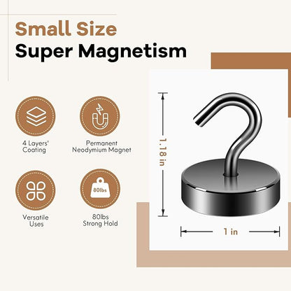 Neosmuk Magnetic Hooks, Cruise Ship Essentials, 80lb+ Heavy Duty Magnetic Hooks for Cruise Cabins, Refrigerator, Grill, Hanging, and Travel | Extra Strong Must-Haves Magnet Hook,Gunmetal