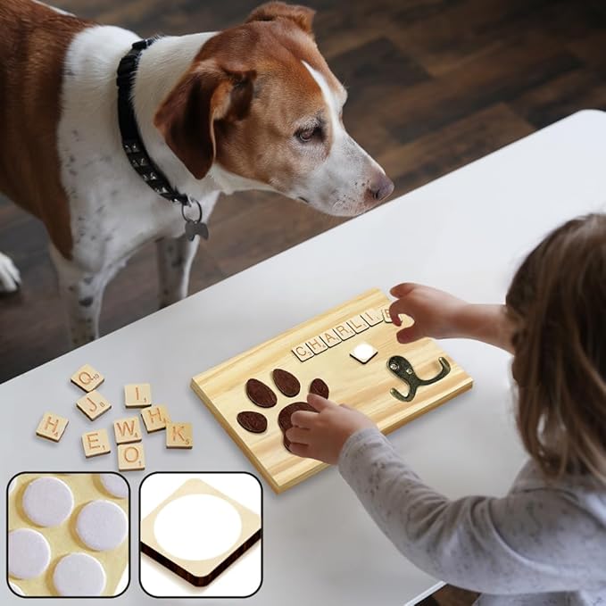 Dog Leash Holder Wall Mount, Pet Harness Hanger with Scrabble Letters, Dog Collar Organizer for Entryway, Cat Leash Key Holder for Wall, Pet Memorial Loss Gifts, Keepsake, Home Decor PF218-N