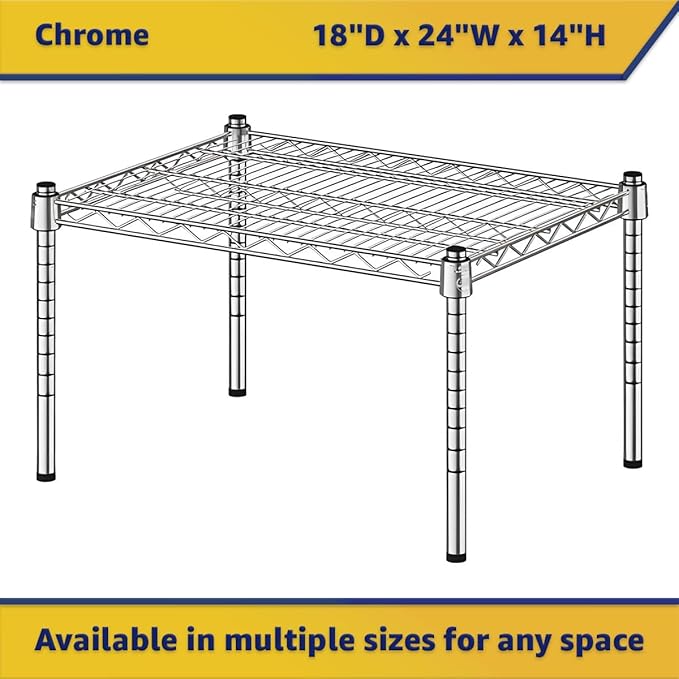 18" x 24" x 14" Chrome Wire Storage Shelf, Dunnage Rack, Commercial 1 Tier Small Shelf