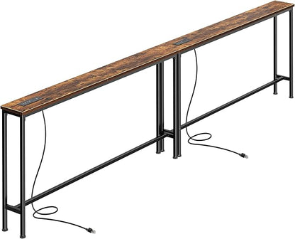 SUPERJARE 106.3 Inch Sofa Table with Power Outlets and USB-C Ports, 5.9 Inch Narrow Console Tables, Entryway Hallway Couch Tables with Storage, Behind Sofa, Small Spaces, Living Room, Rusitc Brown