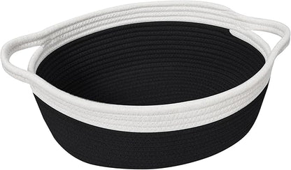Woven Cotton Rope Gift Basket, Small Baskets for Gifts Empty, Cute Baby Nursery Basket, Pet Toy Storage Bin for Dog Cat, Decorative Wicker Home Organizer with Handles, 12"x 8"x 5", Black