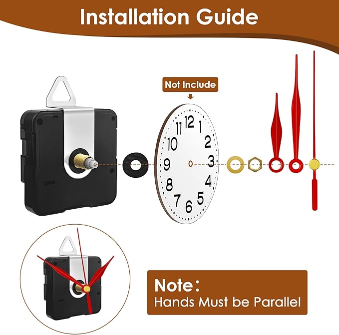 3PCS Clock Mechanism Kit, Quartz Clock Movement Replacement with 8 Pairs of Short Clock Hands, Battery Clock Replacement Mechanism Include Clock Hands DIY Repair Parts (Total Shaft Length 16/20/23mm)
