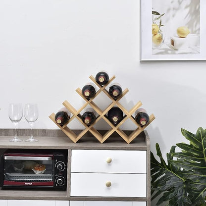 KIRIGEN Wooden 13-Bottle Wine Rack - Nature Wood 4-Tier Wine Display Rack/Free Standing and Countertop Storage Shelf - Bottle Holder/Cabinet Glass XHJJ4-NA