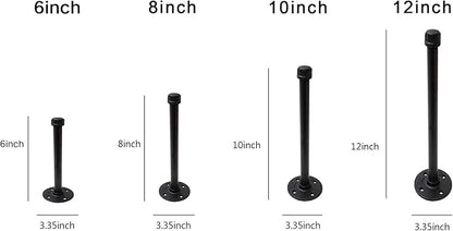 1/2" Industrial Black Iron Pipe Shelf Brackets, Rustic Wall Mounted DIY Shelving Bracket Hanging Custom Pipe Brackets for Floating Shelves (6 Inch, Piece, 4)