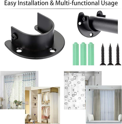 OwnMy 4 Packs Closet Rod End Supports Brackets 1-1/2" Diameter, U Shaped Stainless Steel Closet Pole Sockets Flange Rod Holder for Closet Wardrobe Shower Curtain (Black)