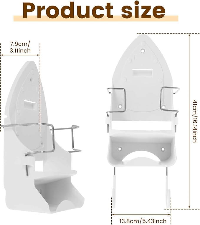Iron Board Hanger Wall Mounted, Iron and Ironing Board Storage Organizer, Iron Hanger with Ironing Board Rack, Iron Board Holder, Electric Iron Holder for Home Bathroom (White)