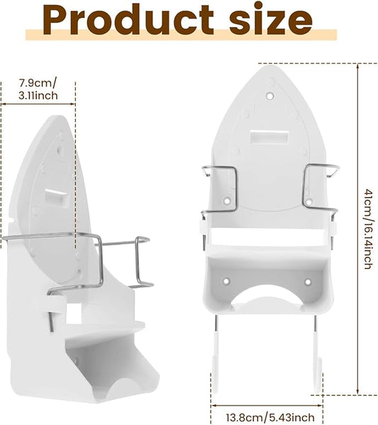Iron Board Hanger Wall Mounted, Iron and Ironing Board Storage Organizer, Iron Hanger with Ironing Board Rack, Iron Board Holder, Electric Iron Holder for Home Bathroom (White)