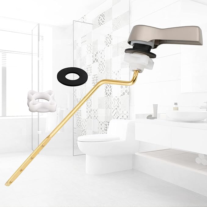 Hibbent Universal Metal Side Mount Toilet Handle Replacement Kit, Brass Toilet Flush Tank Lever with Stainless Steel Flapper Chains for Most Toilets, Brushed Nickel Finish