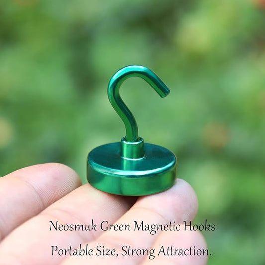 Neosmuk Magnetic Hooks, Heavy Duty 85lb+ Strong Magnet Hook for Cruise Cabins, Cruise Ship Essentials for Hanging, Metal Wall Refrigerator Hangers (Green, 10 Pack)