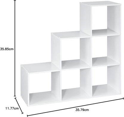 ClosetMaid Cubeicals 3-2-1 Cube Storage Shelf Organizer Bookshelf, 3 Tier, Steps, Corner Unit, Easy Assembly, Wood, White Finish