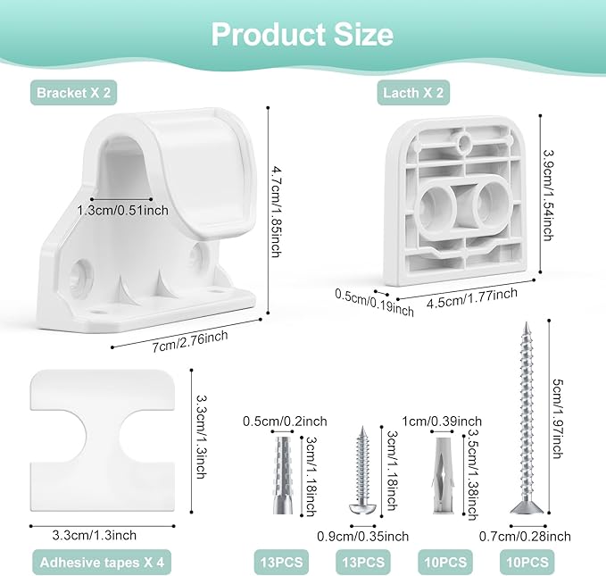 EZIGO Retractable Baby Gates Replacement Parts, Full Set Wall Mounting Accessories Including Brackets, Latches, Screws for 120 inch Extra Wide Baby Gate Pet Gate Mesh Gate Retractable Dog Gate, White