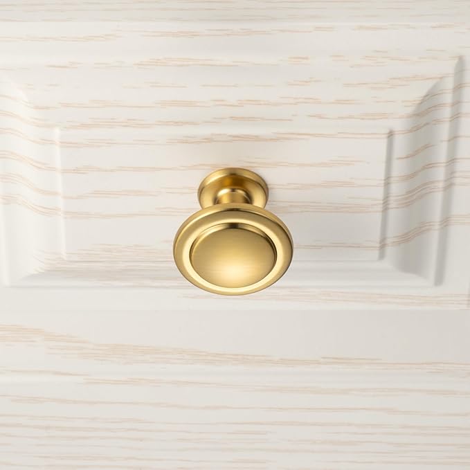 KOOFIZO Round Cabinet Knobs Brushed Gold Cabinet Pulls, Dia. 1-1/4 Inch, 10 Pack Gold Drawer Knobs for Kitchen Cabinets 1960 Drawers Dresser Cupboard Bedroom Bathroom