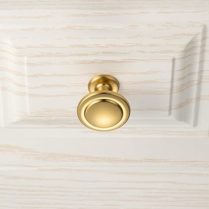 KOOFIZO Round Cabinet Knobs Brushed Gold Cabinet Pulls, Dia. 1-1/4 Inch, 10 Pack Gold Drawer Knobs for Kitchen Cabinets 1960 Drawers Dresser Cupboard Bedroom Bathroom