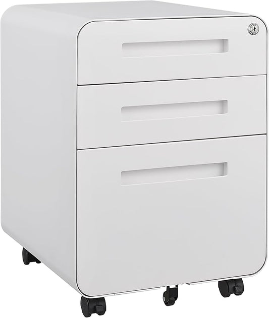 GarveeHome 3 Drawer Mobile File Cabinet with Lock, Under Desk Metal Filing Cabinet for Home Office, Under Desk Storage with 5 Wheels for A4/Letter/Legal Size, Fully Assembled