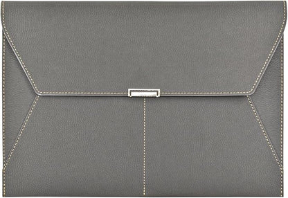 VANRA File Folder Document Holder Organizer Waterproof Portfolio Leather Folder Case with 3 Pockets, Filing Envelopes for A4 Letter Size Paper with Snap Magnetic Button Closure (Gray)