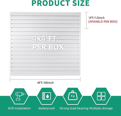 Slatwall Panel 4x4 ft Garage Mounted Storage, White Slat Wall Paneling Garage Organizers Storage, Peg Board Tool Organization PVC Wall Panels, Garage Slat Wall Storage Systems Pegboard Wall Organizer