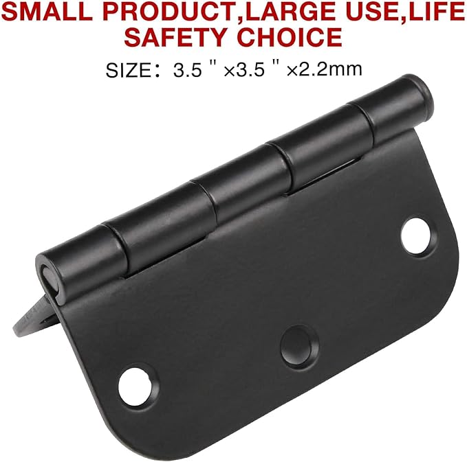 36 Pack Matte Black Door Hinges 3.5 x 3.5 Inch 5/8" Radius, Interior Heavy-Duty Rounded Hinge for Doors Standard Bedroom Office Door Hardware Removable Pin,RV,Garage,Storage Shed,Livestock Facilities
