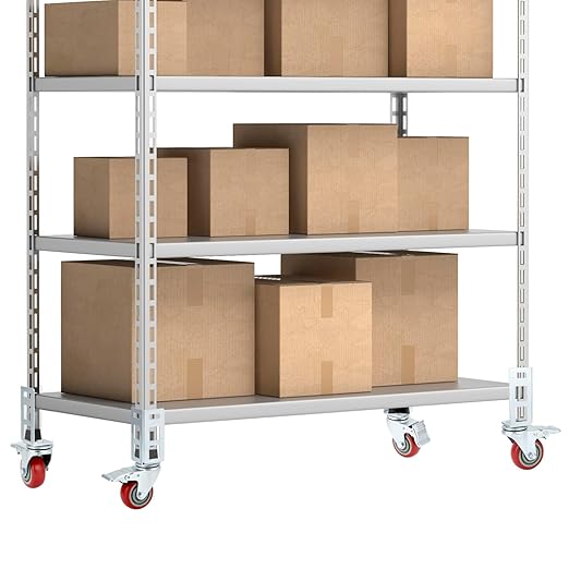 QWORK 3" Caster Wheels for Boltless Shelving – 500 lb Load Capacity, 4 Pack Storage Shelf Accessories for Garage, Storage, Workshop, 8-11/16" Total Height, 2-1/16" Side Length