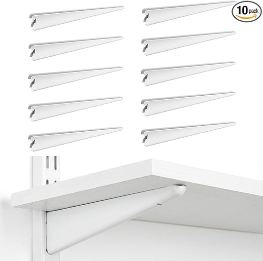 10 Pack Adjustable Shelf Brackets Shelving Brackets Heavy Duty, Double Track System Metal Stand, Metal Upright Track Stands for Adjustable Closet Systems Closet Organization, 11.5 Inches