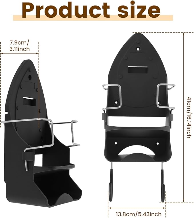 Iron Board Hanger Wall Mounted, Iron and Ironing Board Storage Organizer, Iron Hanger with Ironing Board Rack, Iron Board Holder, Electric Iron Holder for Home Bathroom (Black)