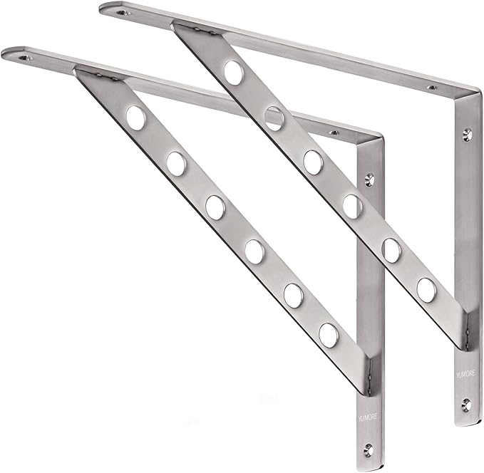 YUMORE 16 inch Stainless Steel Shelf Brackets, Heavy Duty Solid Shelf Support, Max Load: 550lb Corner Brace Joint Right Angle Bracket, Pack of 2