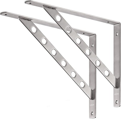 YUMORE 16 inch Stainless Steel Shelf Brackets, Heavy Duty Solid Shelf Support, Max Load: 550lb Corner Brace Joint Right Angle Bracket, Pack of 2