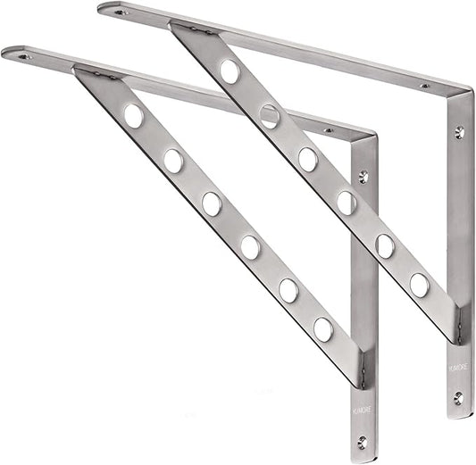 YUMORE 16 inch Stainless Steel Shelf Brackets, Heavy Duty Solid Shelf Support, Max Load: 550lb Corner Brace Joint Right Angle Bracket, Pack of 2