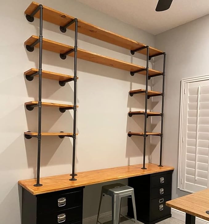 Industrial Retro Wall Mount iron Pipe Shelf,DIY Open Bookshelf,Hung Bracket,Home Improvement Kitchen Shelves,Tool Utility Shelves, Office shelves, bookshelves and bookcases (2Pcs)