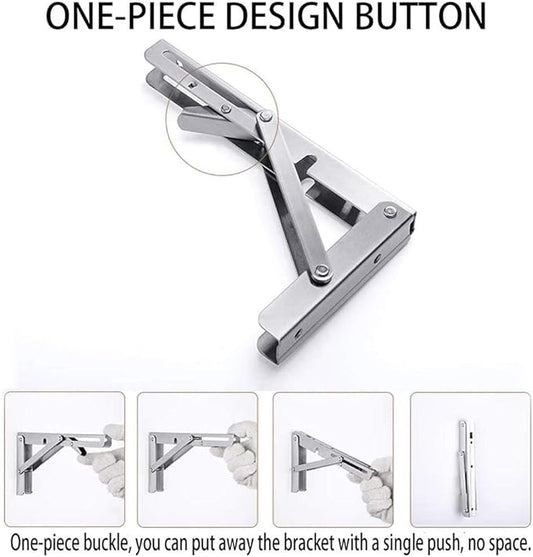 Storystore Folding Shelf Brackets - 8 Inch Heavy Duty Stainless Steel Collapsible Shelf Bracket for Bench Table, Space Saving DIY Bracket, Max Load: 550lb