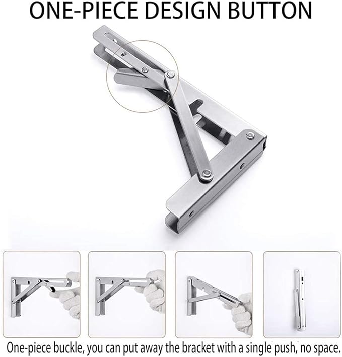 Storystore Folding Shelf Brackets - 12 Inch Heavy Duty Stainless Steel Collapsible Shelf Bracket for Bench Table, Space Saving DIY Bracket, Max Load: 550lb (2 PCS