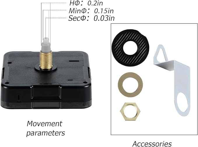 Clock Mechanism Replacement Battery Operated Silent Clocks Kit Include Clock Hands Second Hand DIY Repair Parts Shaft Length 12mm(15/32 Inches)