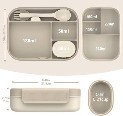 Caperci Stackable Bento Lunch Box for Adult & Teens - Reinforced Leak-Proof Lunch Container 4-Compartment with Utensils & Sauce Container, BPA-Free, Dishwasher/Microwave Safe, 47oz (Pale Mocha)