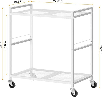 OYEAL Computer Tower Stand, PC Tower Stand Metal Rolling Cart Holds up to 40lbs, 2 Tier Mobile Printer Stand with Storage Under Desk for Home & Office, White