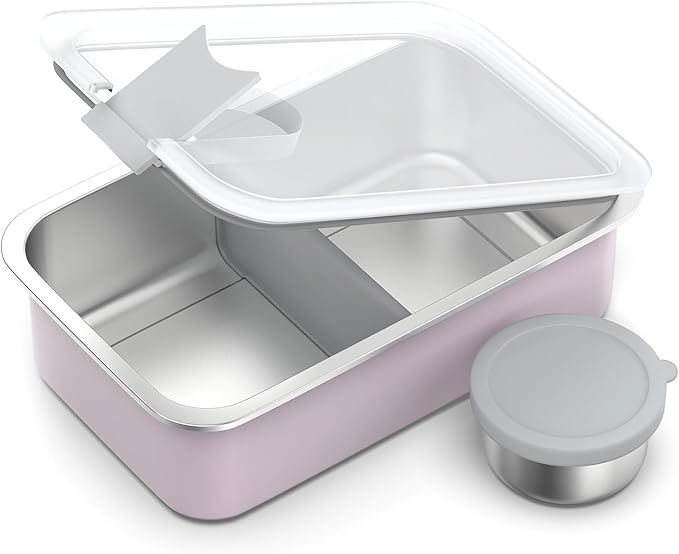 Stainless Steel Bento Lunch Box for Kids, 33oz Leak-Proof Lunch Box Containers, Microwave-Safe, with Adjustable Divider, Convenient Metal Lunchbox for School, Travel