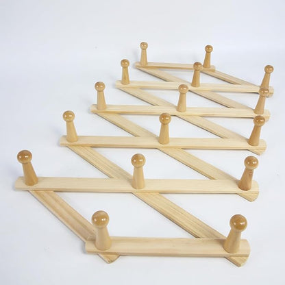 AMAPON Accordion Style Expandable Wall Wooden Coat Rack 16 Hooks (Pegs) Hang Hats Jackets Coffee Mug Purses Necklaces Towels Cap Leash Scarves Data Line Kitchenware