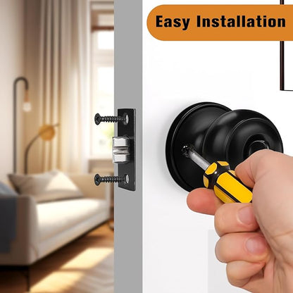 Probrico Flat Black Privacy Door Knob Interior Bath/Bed Lock Flat Ball Keyless Lock Interior Door Knobs (1 Pack)