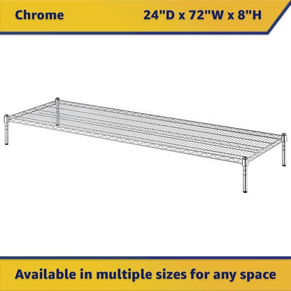 24" x 72" x 8" Chrome Wire Storage Shelf, Dunnage Rack, Commercial 1 Tier Small Shelf