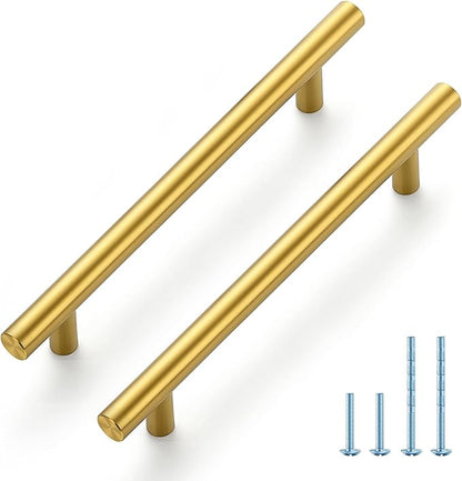 JOY DECOR 45 Pack 7-3/8 Inch Cabinet Pulls Kitchen Cabinet Handles with 5 Inch Hole Center Brushed Brass Cabinet Hardware Stainless Steel Kitchen Drawer Pulls for Cabinets Cupboard, 128mm Hole Centers