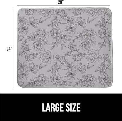 GORILLA GRIP Ironing Mat, Portable Iron Pad, Magnetic Cover for Top of Laundry Washer, Dryer, Tabletop, Countertop Padded Blanket, Silicone Coating and Scorch Resistant, Travel Size 28x24, Gray Floral