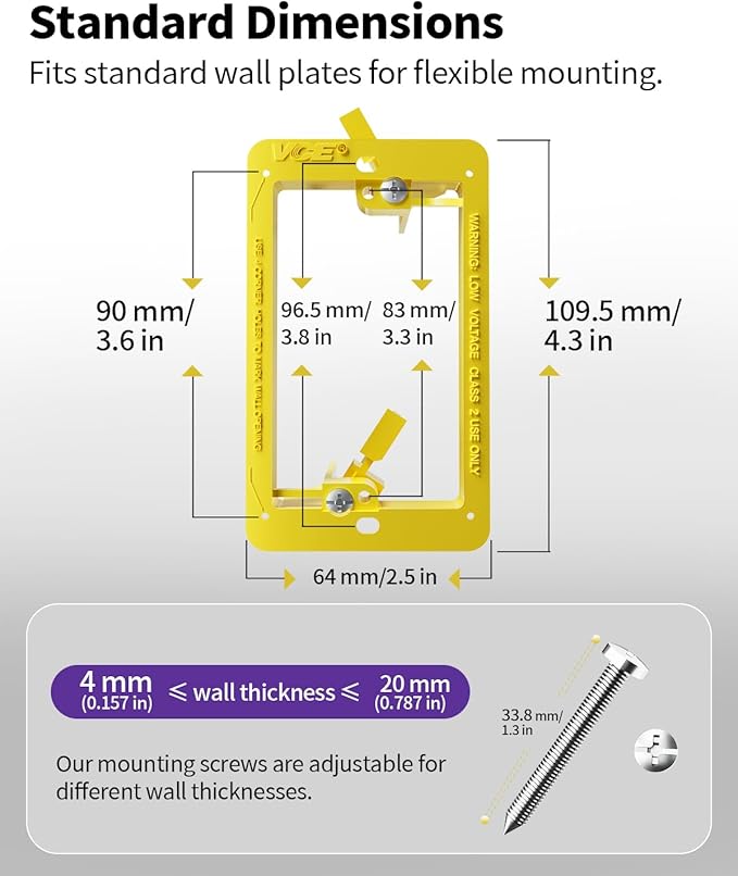 VCE Low Voltage Mounting Bracket (1 Gang, 5 Pack) for Single Gang Wall Plate, Telephone Wires, Network Cables, HDMI, Coaxial, Speaker Cables, Yellow