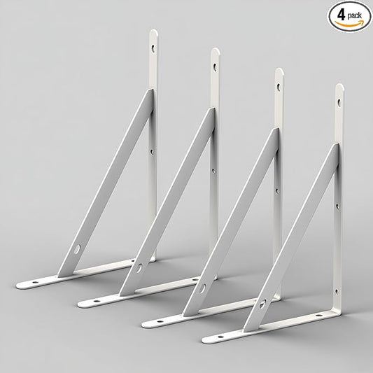 10 Inch Shelf Brackets, Set of 4, Steel (White, 10inch 4 Pack)