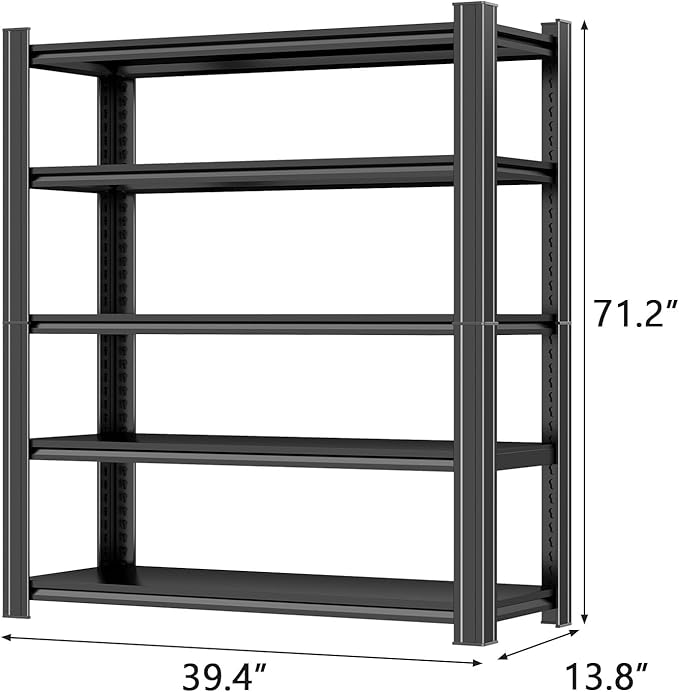 Metal Garage Shelving Unit, Heavy Duty Adjustable Storage Shelves, Steel Shelving, 3000 lbs Capacity Shelves for Heavy Tools and Equipment, 5 Tier, 39.4" Wx 13.8" Dx 71.2" H