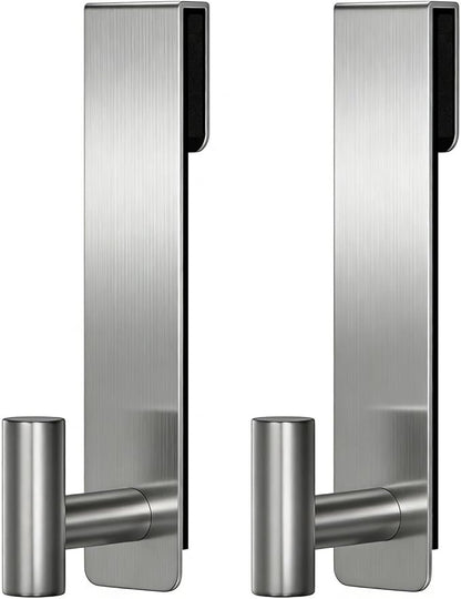 PMMASTO Shower Door Hooks, (7.5 Inch) Extended Towel Hooks for Bathroom Frameless Glass Shower Door, Stainless Steel Heavy Duty Hooks (Silver, T Shape-Fits 3/8" Thick Door)
