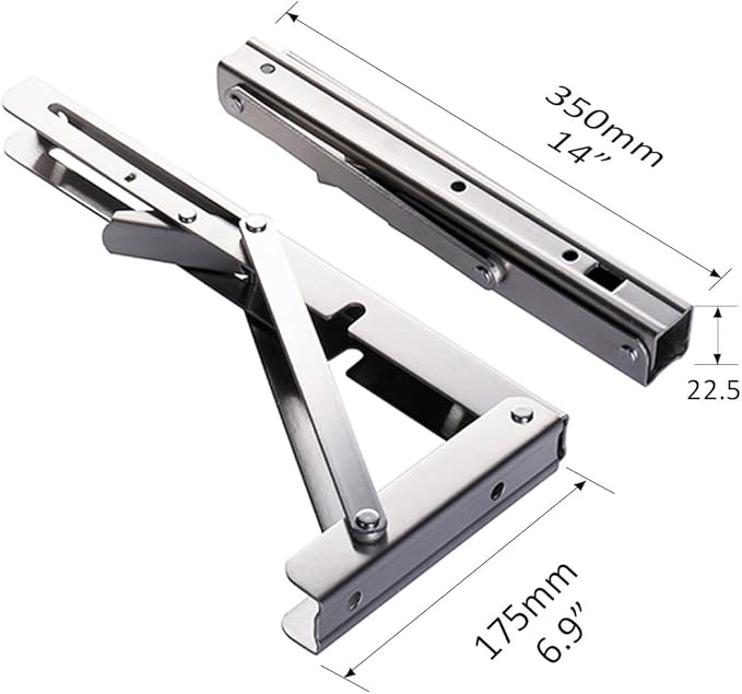 Storystore Folding Shelf Brackets - 14 Inch Heavy Duty Stainless Steel Collapsible Shelf Bracket for Bench Table, Space Saving DIY Bracket, Max Load: 550lb （2 PCS）