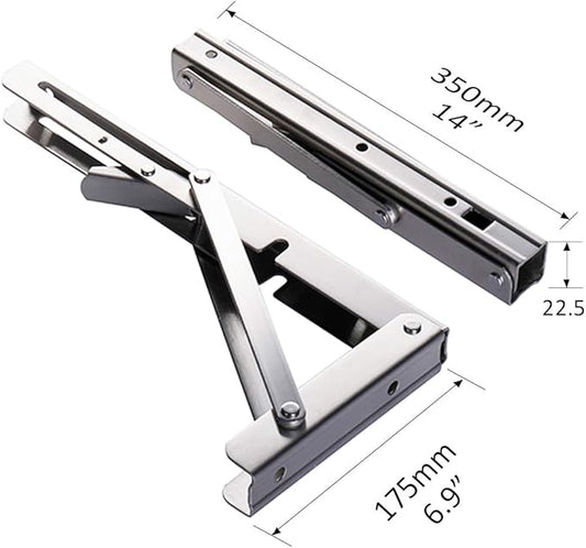 Storystore Folding Shelf Brackets - 14 Inch Heavy Duty Stainless Steel Collapsible Shelf Bracket for Bench Table, Space Saving DIY Bracket, Max Load: 550lb （2 PCS）