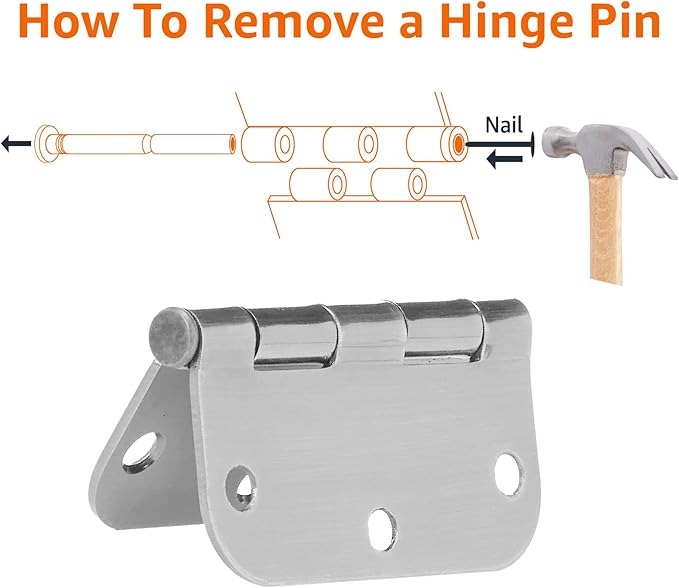 Amazon Basics Rounded Interior Door Hinges with Screws, 3.5" x 3.5", Satin Nickel, Curved Corners, 18-Pack