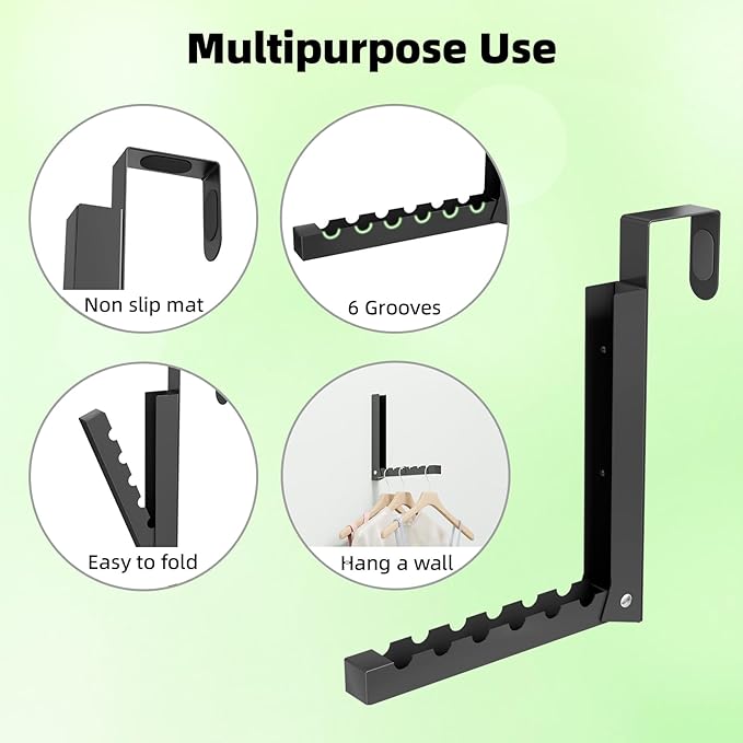 Over the Door Hooks, Extended Over the Door Storage Hook,Space-Saving Over the Door Rack,Door Hooks for Hanging Clothes,Larger Capacity Over the Door Hanger (4, BK-Black)