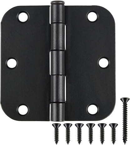 Interior Matte Black Hardware Door Hinges 3.5 Inch 30 Pack 3 1/2" Rounded 5/8" Radius Left Right Hinge for Penthouse Studio Dorm Hut Apartment Home Metal Decor Bisagras para Puertas De Madera 3 ½"